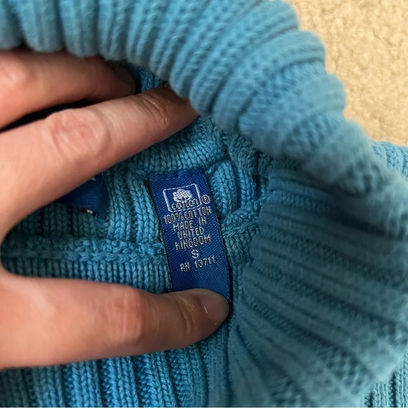 Karen Scott Sport Cotton Teal Ribbed Turtle Smock Neck Sweater Long Sleeve Small - Picture 6 of 10